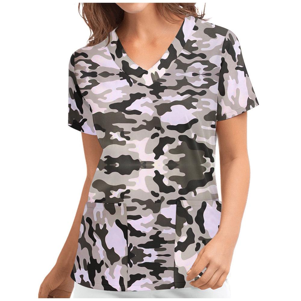 Women's T-shirt V-neck Nurse Uniform Casual and Comfortable Short Sleeved Women's Dreamy Printed T-shirt