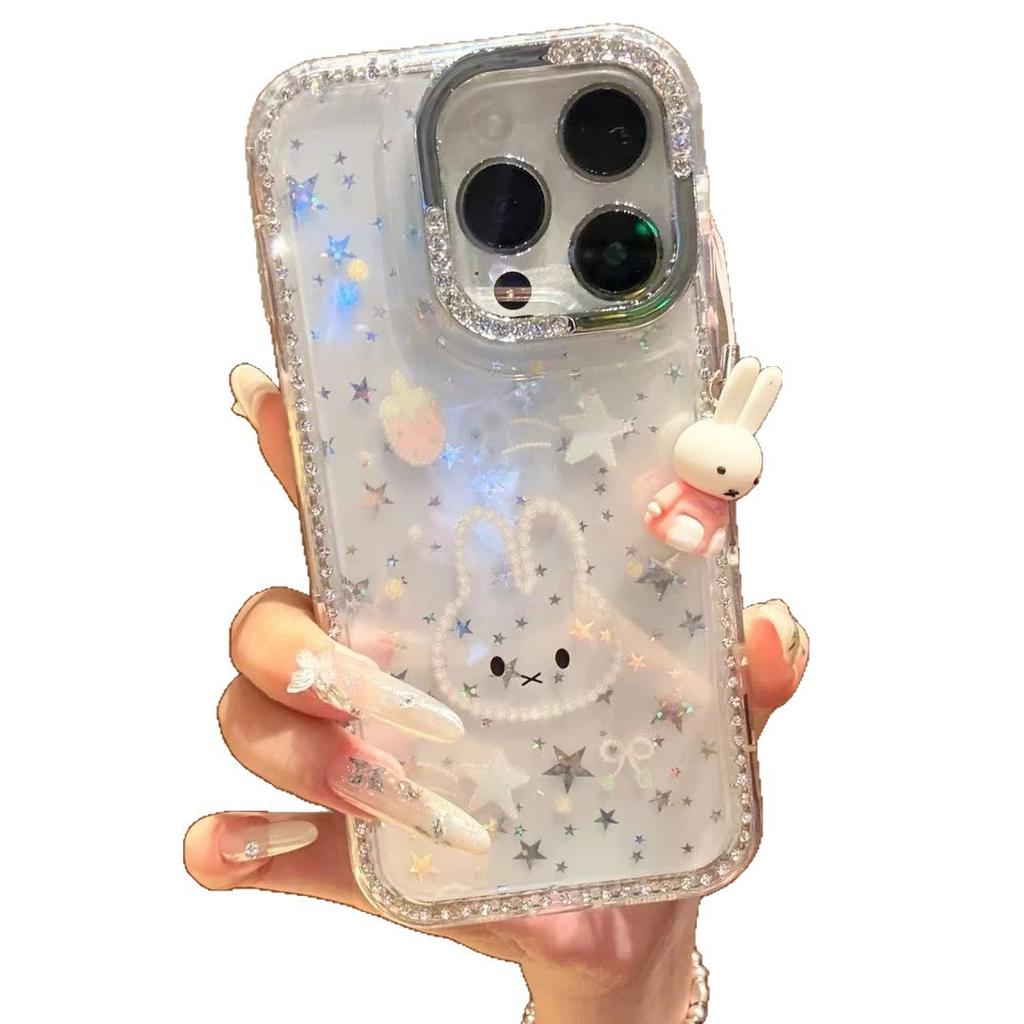 Premium Polka Dot Miffy Rabbit Applicable To Apple iPhone16/17Pro Mobile Phone Case 14 Flash Drill Star 15 Large Hole 13
