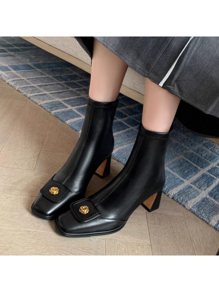 

Ботильоны женские ретро коричневые на высоком каблуке с круглым носком, на толстом каблуке, эластичные тонкие ботинки, модные ботинки Мартин 42