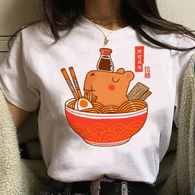 Capybara Streetwear Mode d'Été T-shirt Femme Harajuku Chemise Vêtements Kawaii Manches Courtes T-shirt en Coton Haut Décontracté à Col Rond