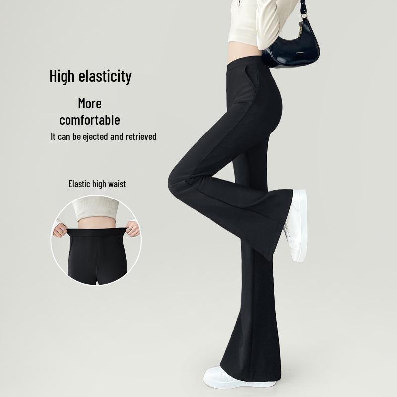 Women s High-Waist Flare Pants with Fleece, Slim Fit Bell Bottoms - Black