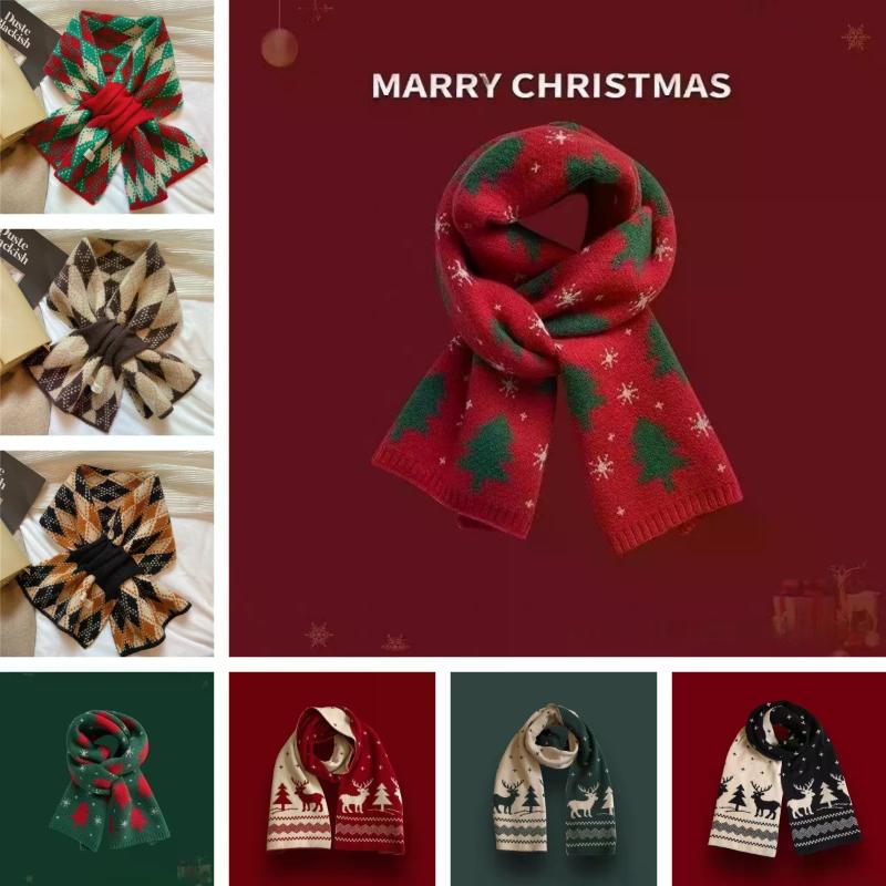 Christmas Tree Red Knitted Scarf Versatile Women's Match Christmas Gifts Autumn Winter Warm Neck Protection Scarf Green Scarf