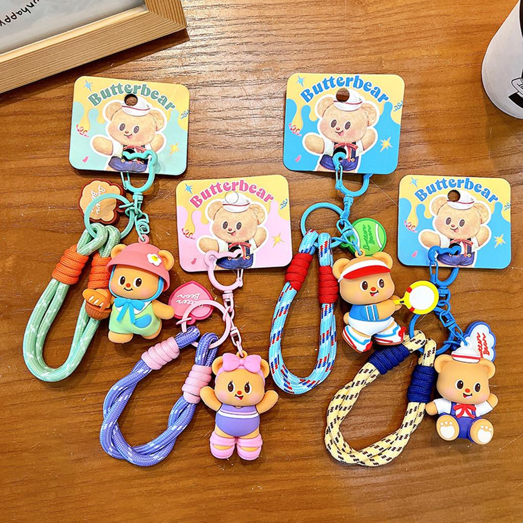 Cute Cartoon Butter Bear Keychain Sporty Backpack Charm Bag Pendant Lightweight PVC Alloy Decors For Bags Gifts