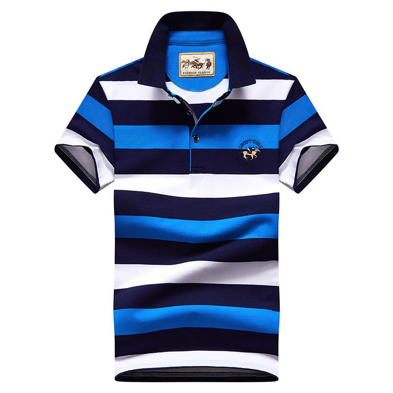 Tricou polo pentru bărbați, de vară, cu mânecă scurtă, brodat, lejer, cu dungi