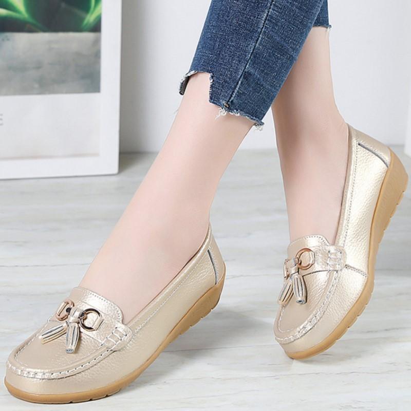 Damskor Plattor Mode Äkta Läder Kil Retro Damsko Tofs Damskor Loafers Slip-on Mjuka Damskor Mockasiner Större Storlekar