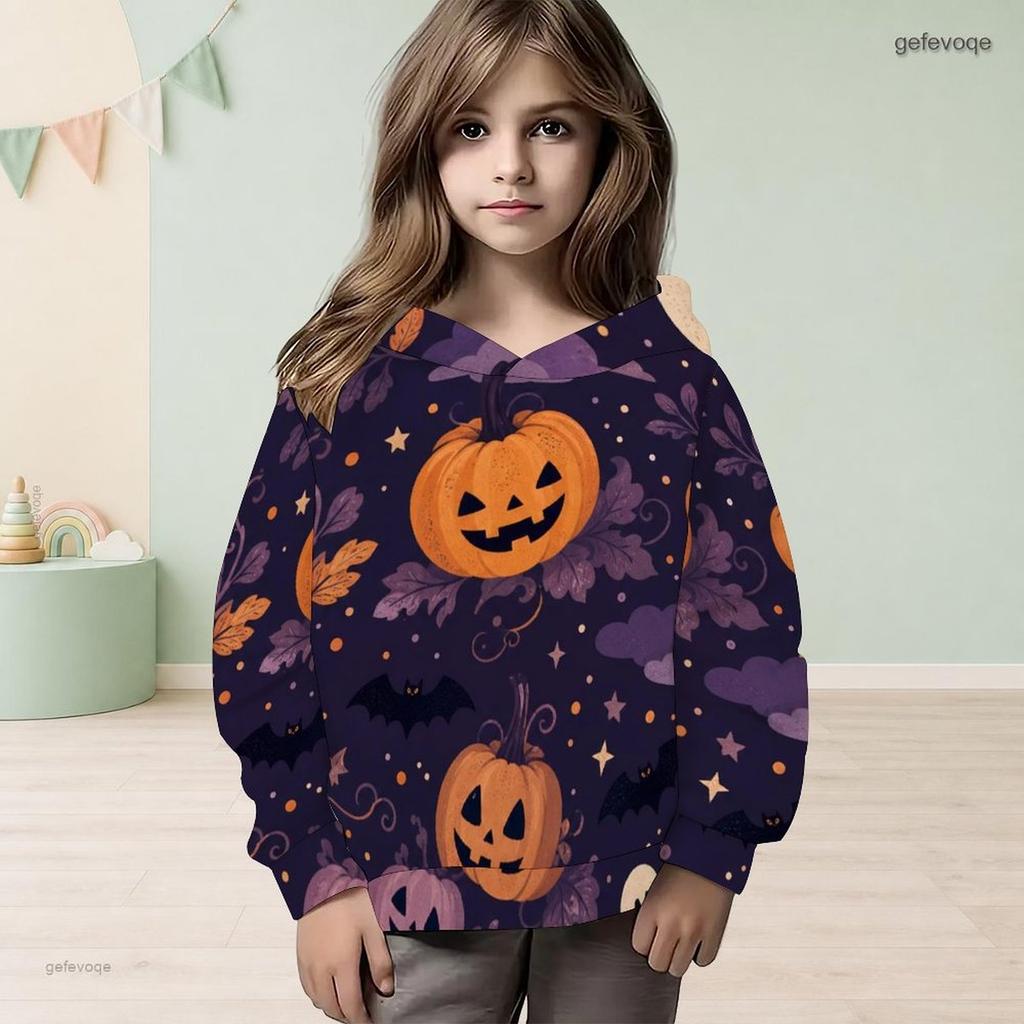 Felpa da ragazza a maniche lunghe con stampa Rana Strega Calderone Pullover casual