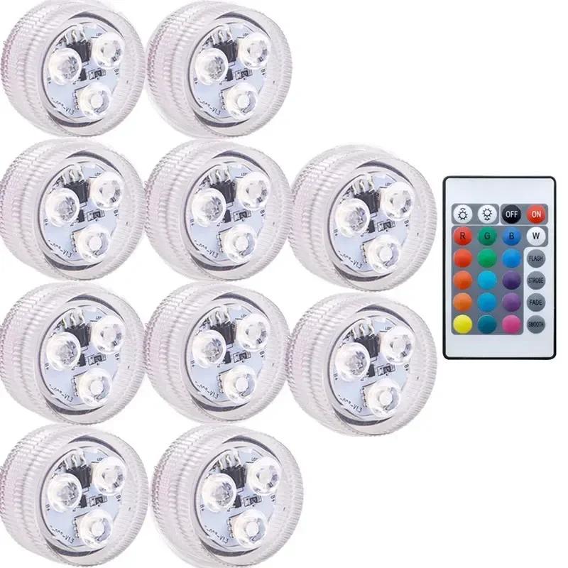 RGB 3/10 LED Underwater Light - Remote Control Waterproof, Kids Tools for Swimming Pool Party Decoration(With Insulating Sheet)
