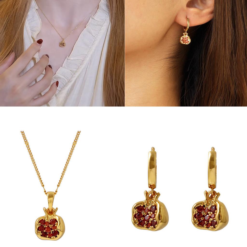 Unique Pomegranate Earrings/Necklace for Women Fashionable Zircons Jewelry Creative Fruit Shaped Ornament Women Gift