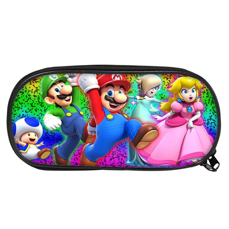 Super Mario Bros Pencil Case For Students Nylon Storage Bag Large Capacity Organizer