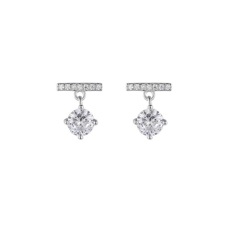 

S999 Pure Silver Zircon Geometric Stud Earrings - Elegant & Versatile for Women Pure Silver
