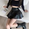 Trendy Layered PU Leather Mini Skirt - Women's High Waist Slimming A-line Skirt for Autumn/Winter 2026, New Korean Style.