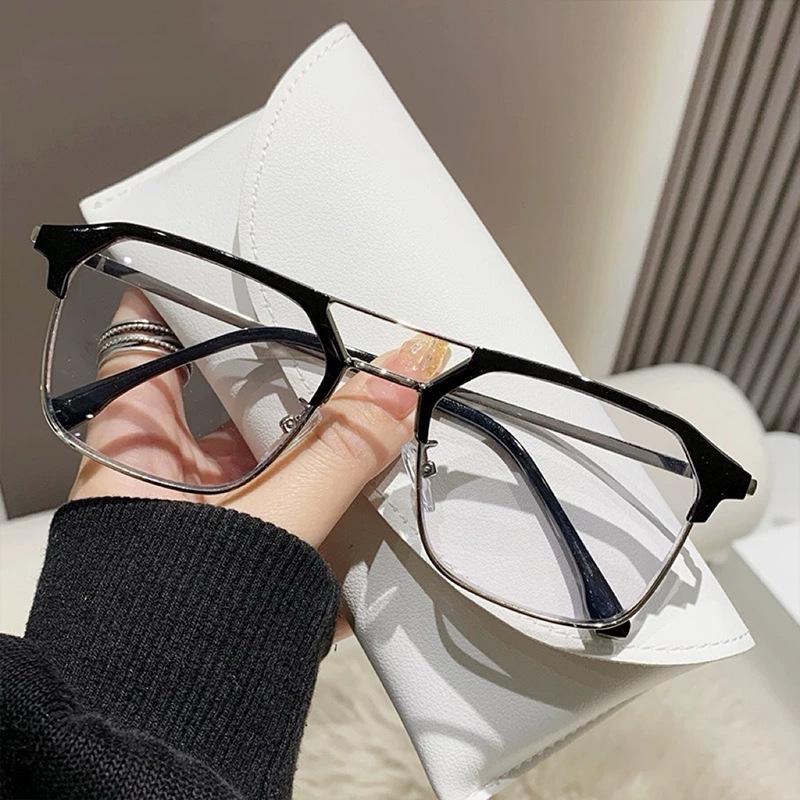Retro Photochromic Large Frame Round Sunglasses - Slimming Anti-UV Protective Eyewear with Double Bridge