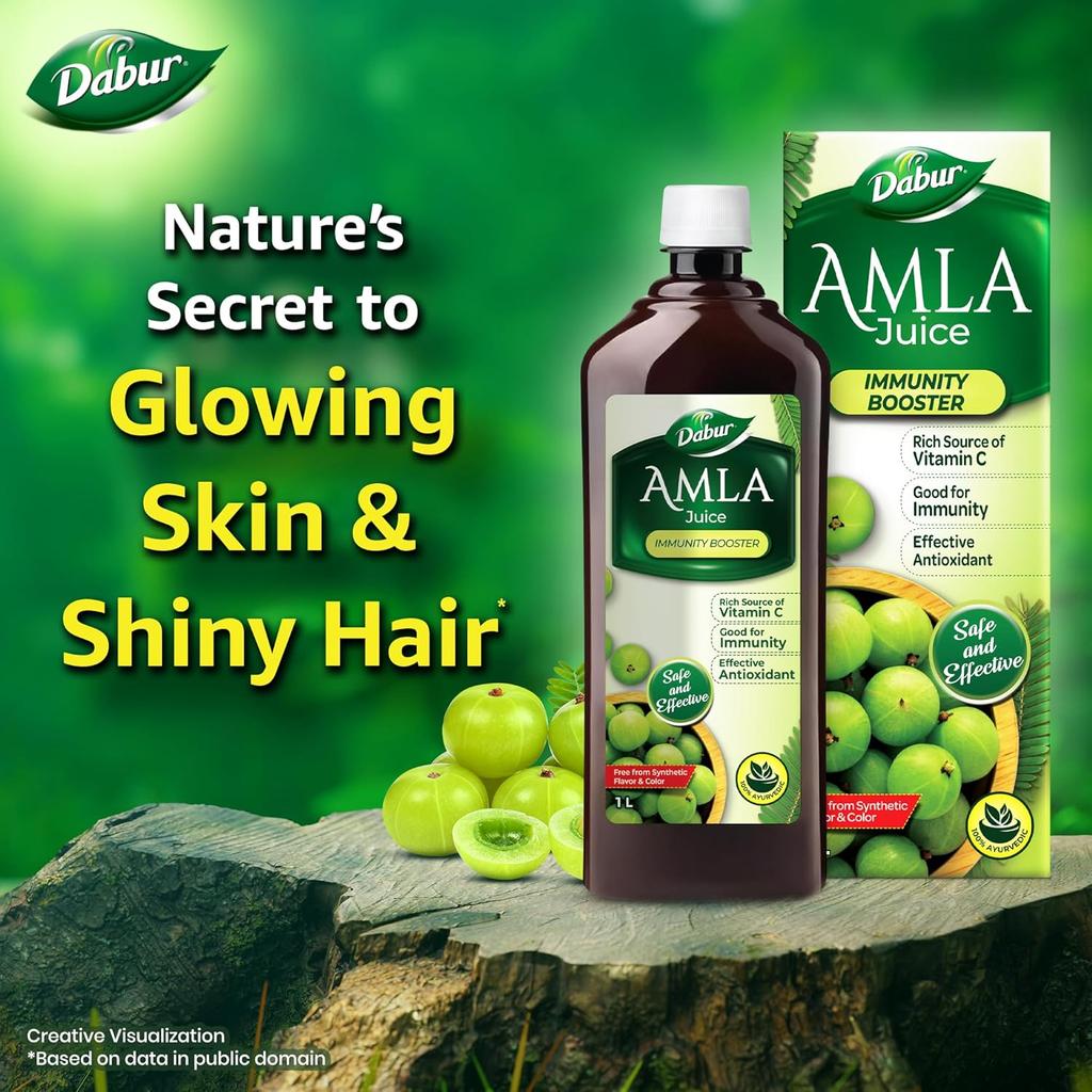 Dabur Pure Amla Juice 1 L Bottle Natural Indian Gooseberry Drink Rich Source Of Vitamin C Herbal Wellness Beverage