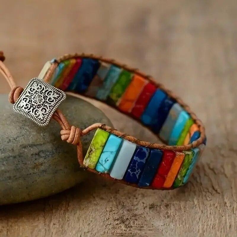 Boho Multicolor Stone Hand-Woven Bracelet Beaded Bangle Women Jewelry Gifts