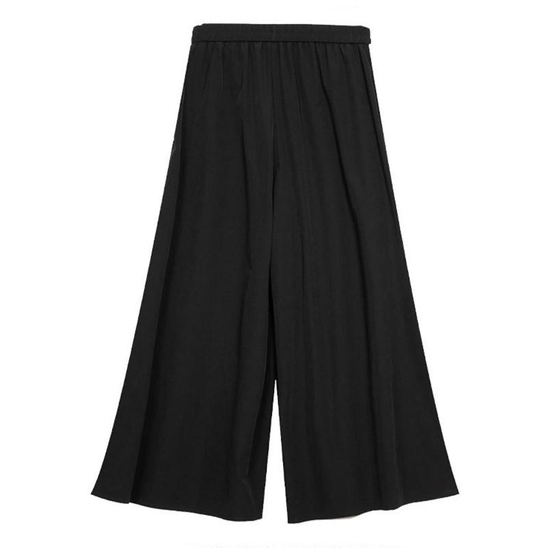 Black Plus Size Vintage High Waist Casual Loose Summer Wide Leg Skirt Pants Women Trousers