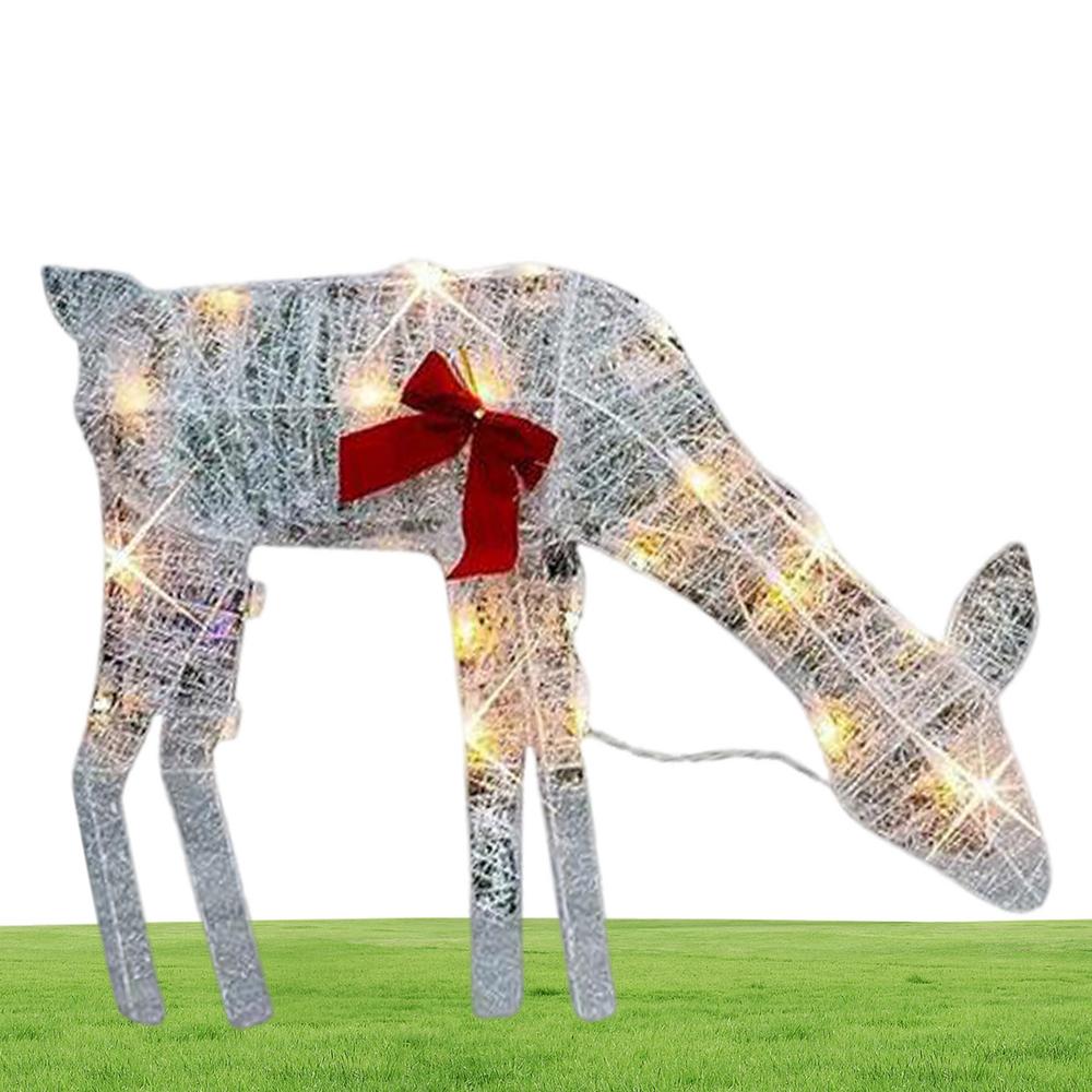 2D Leuchtendes Rentier Outdoor Weihnachten Eisen Festliche Ausstellungsdekoration Mit Schleife Weihnachtsrentier-Dekoration Für Familie Freunde Zuhause Terrasse