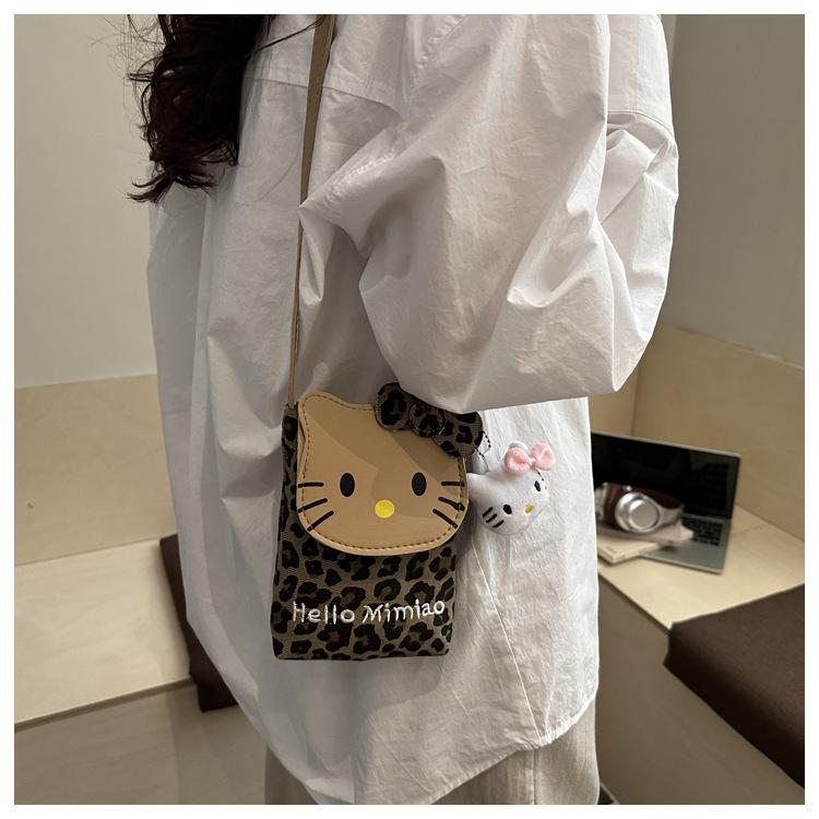 Cute Cat Print Shoulder Bag for Women Leopard Print Crossbody Purse Mini Faux Leather Handbag Trendy Fashion Casual Daily Bag