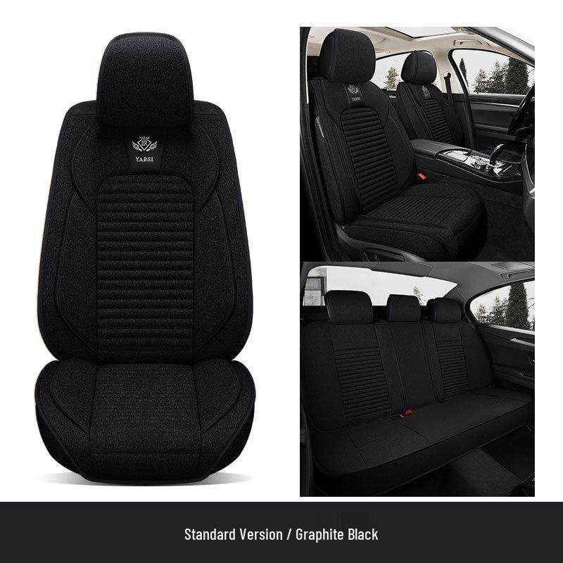 Universal Breathable Linen Seat Cover Set for Five-Seater Cars - Durable and Fully Enclosed
