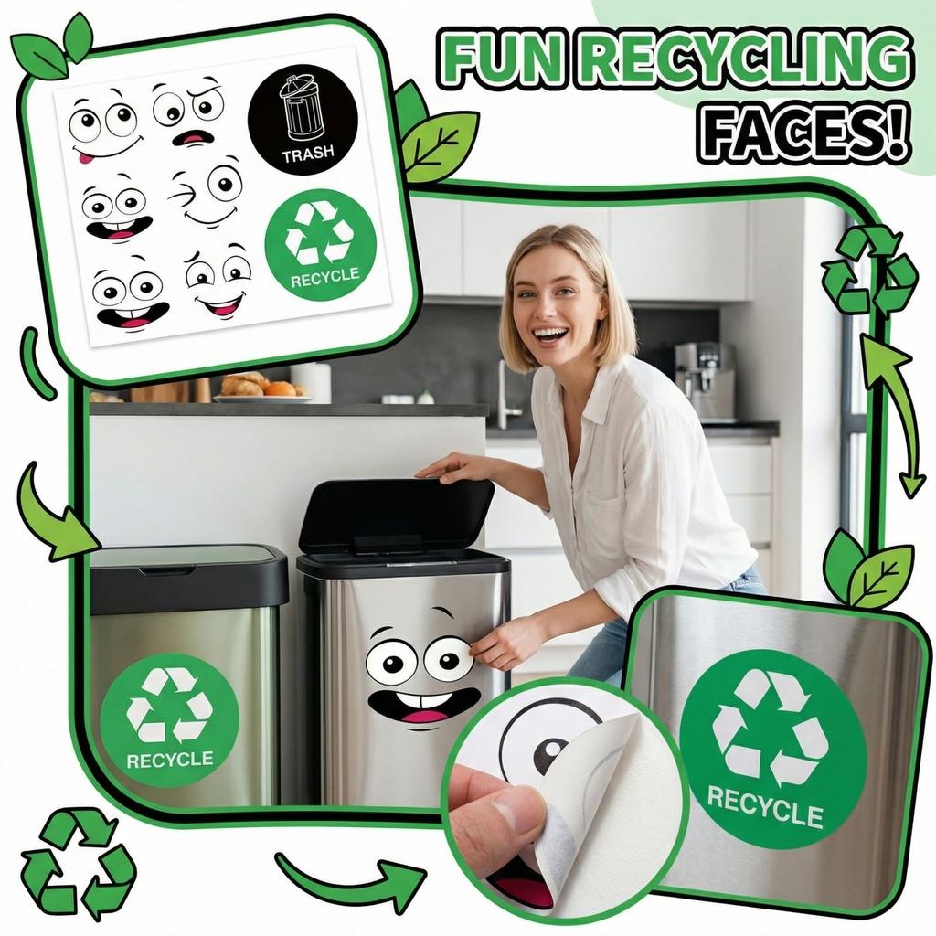 Eco-Friendly Trash Can Face Sticker Set