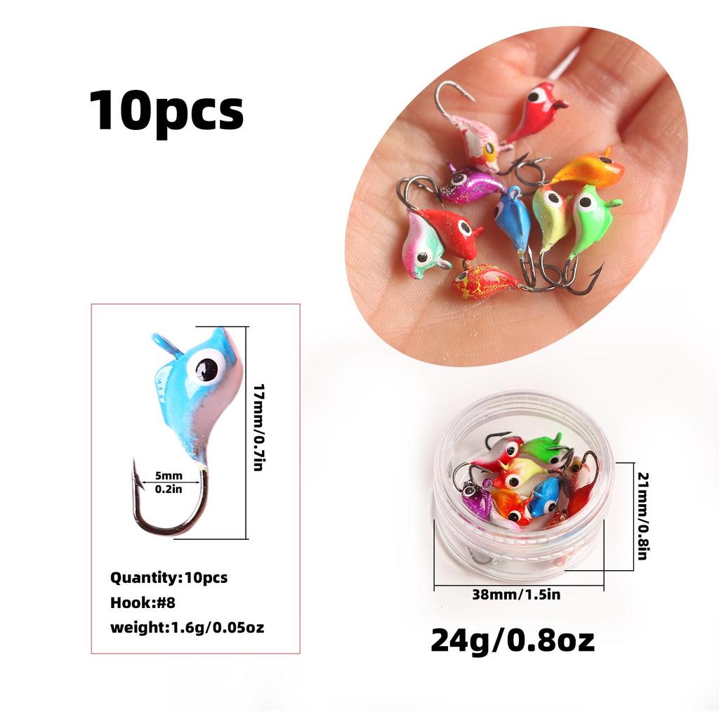 10-Color Dolphin-Lead Micro-Lure 1.6g Fishing Hook, Soft Bait Ice Fishing Hook