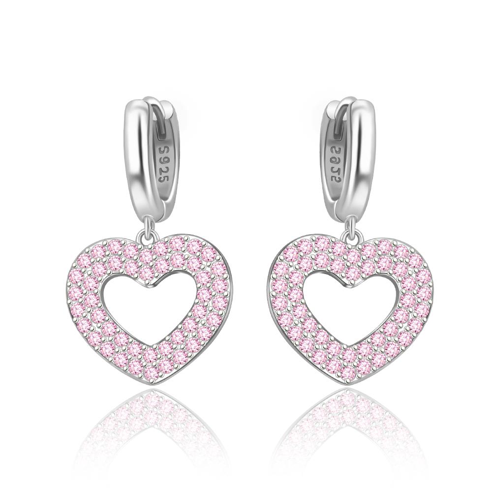 

Милые серьги-сердечки из меди 925 пробы, стерлингового серебра, с розовым цирконом, соединенные, подарок девушке на свидание, циркон