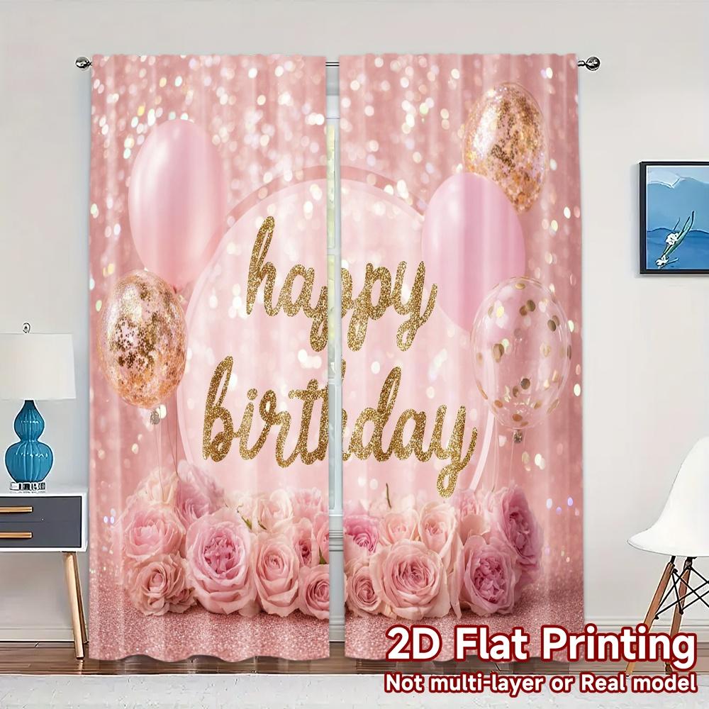 

Set Of 2 Flat Printing Curtains Without Rod Birthday Bliss Print Chic Fabric Versatile Curtain Polyester Machine Washable W100*H70(CM)-Rod Pocket&2PCS