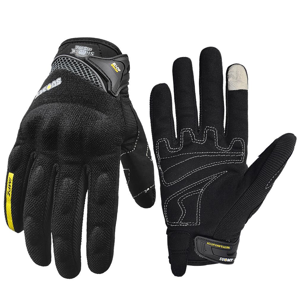 Anti-drop non-slip breathable riding racing locomotive full finger gloves men s summer knight equipment S чёрный