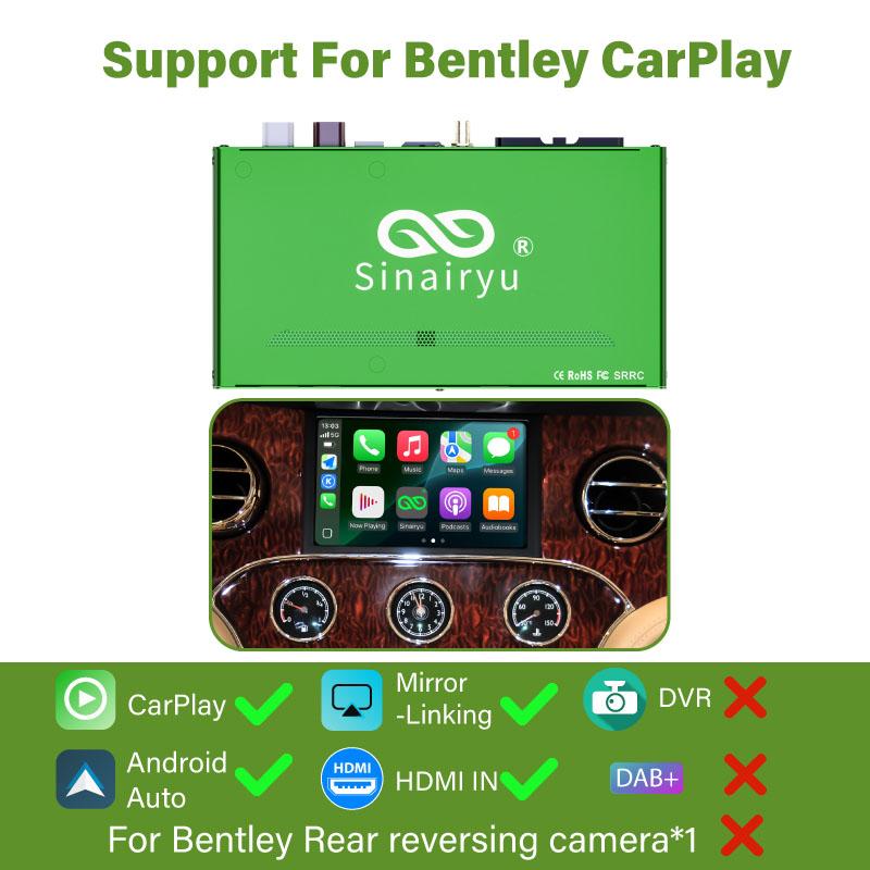 Sinairyu Wireless CarPlay Android Auto DAB DVR HDMI Retrofit Kits Compatible For Bentley Continental Flying Spur 2012-2017 Mirror Link
