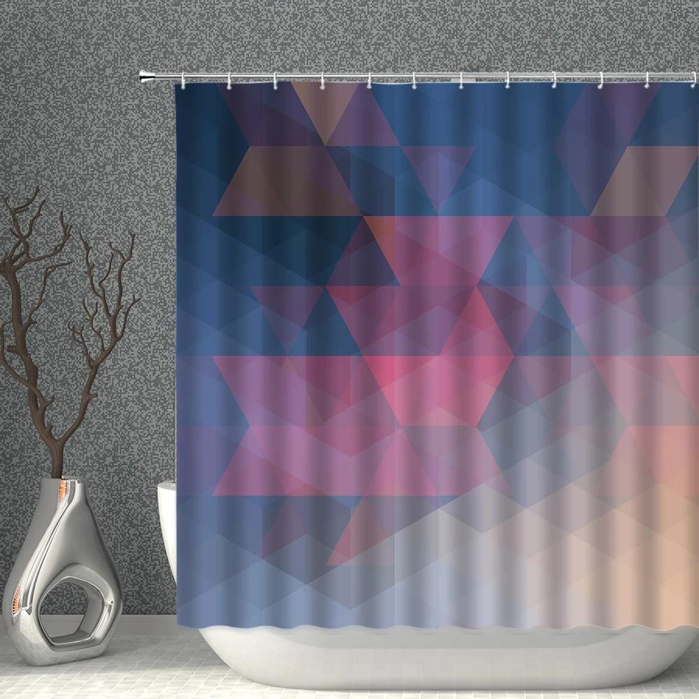 

Colorful Geometry Shower Curtain Set Nordic Style Bath Curtains Waterproof Fabric Bathroom Screen Bathtub Home Decor With Hooks W90XH180cm