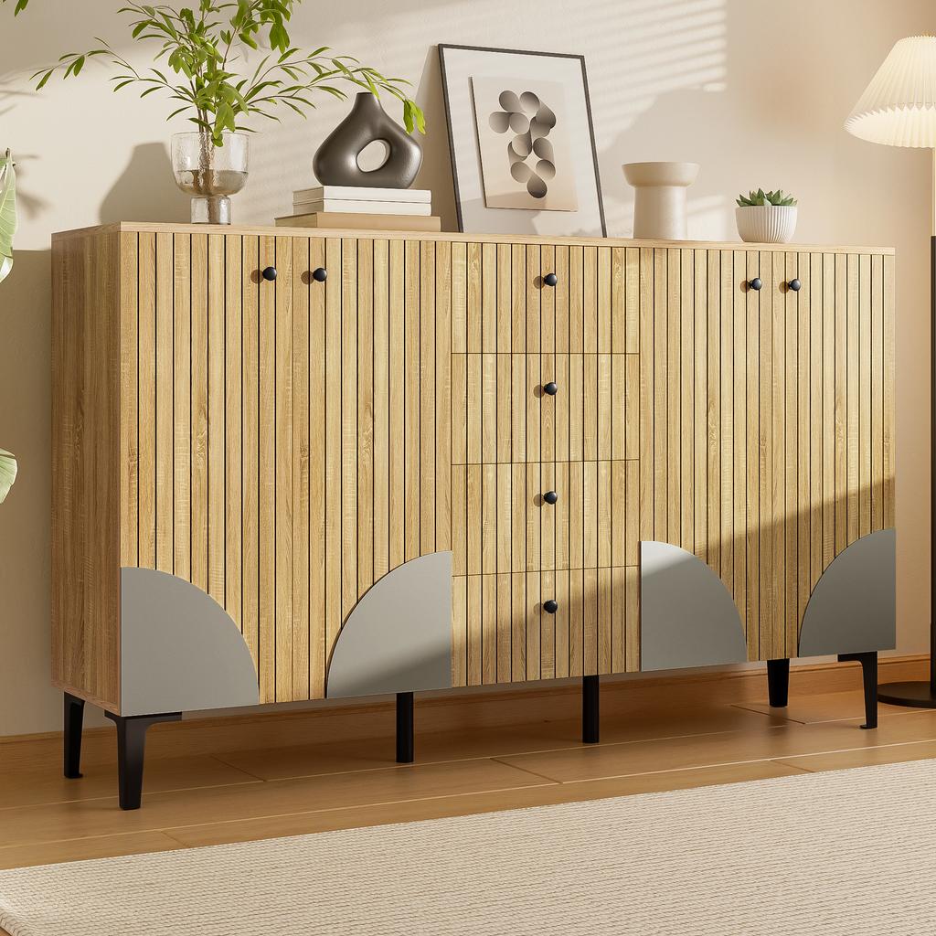 Modern Wooden Storage Cabinet with 4 Doors and 4 Drawers, Minimalist Design, Ideal for Living Room, Dining Room or Hallway, 160x36x94 Cm