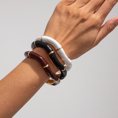 Vintage Enamel Oil Drip Bamboo Open Bracelet Bracelet Design Sense Metal Irregular Wave Bracelet