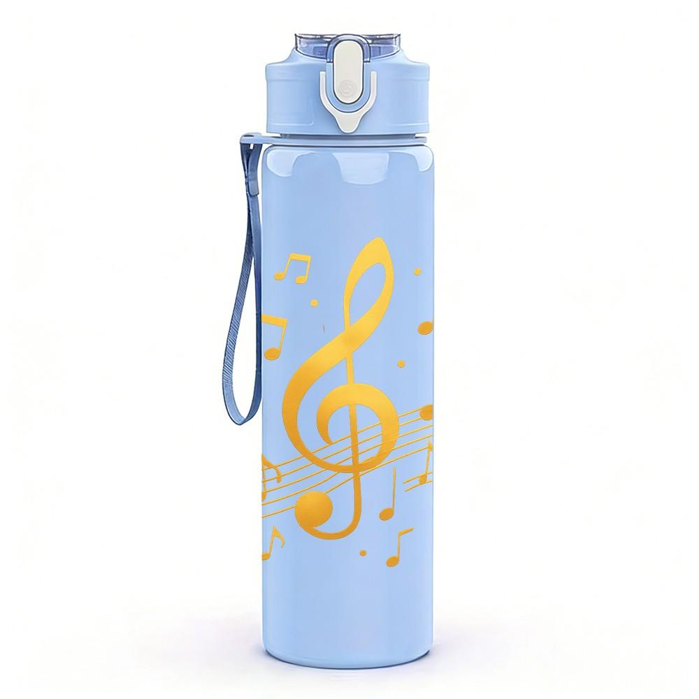 1PC Treble Clef Music Note Art 750ml Color Plastic Sports Water Bottle Leakproof Flip Straw Lid Suitable for Sports Office Home Use