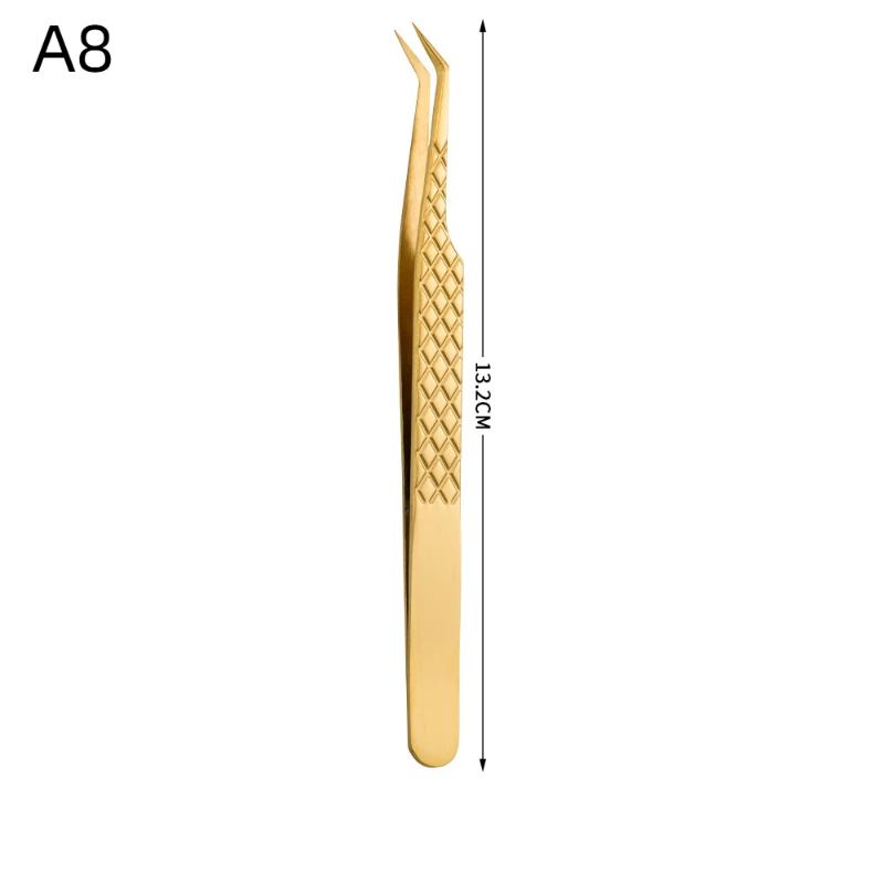 1Pcs Fiber Tip Gold Stainless Steel Lash Pickup Tool Eyelash Extension Tweezers For Volume Fans Classic Lash Isolation
