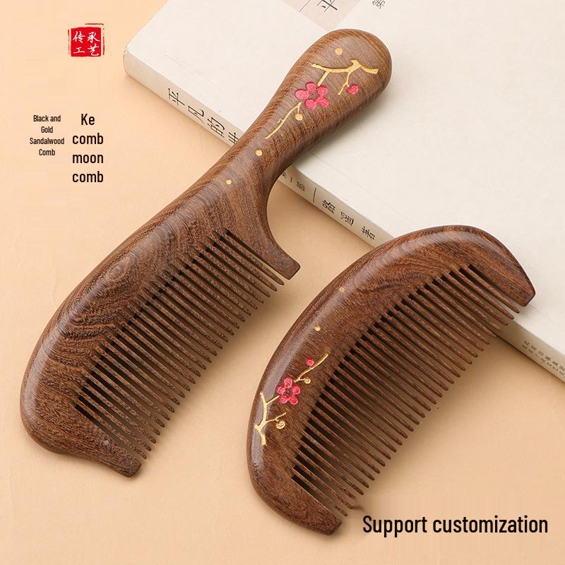 Black Gold Sandalwood Comb with Free Engraving - Hand-Painted Wooden Comb In High-End Gift Box, Perfect for Nurse's Day