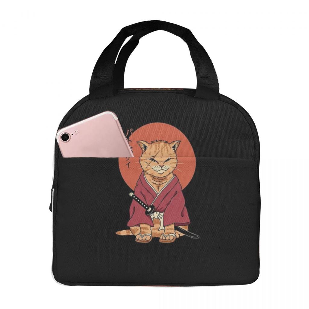 Cats Anime Samurai SwordInsulated Lunch Bag for Kids School Cooler Thermal Food Box Tote Leakproof Lunch Boxes Container