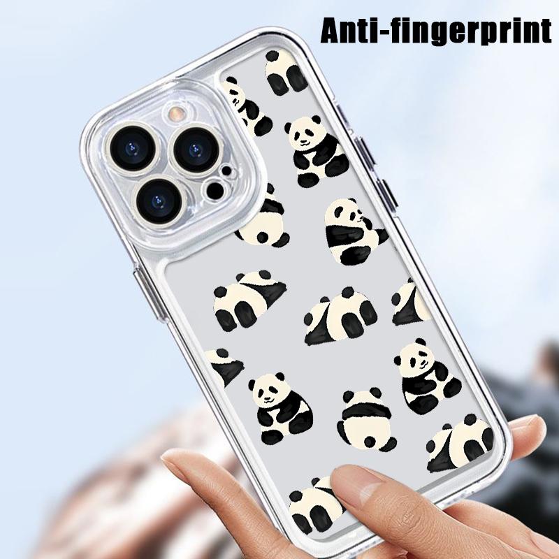Cute Pandas Pattern Clear Soft Silicone Case For iPhone 15 Plus 14 13 Pro Max 12 Mini 11 Pro XS XR 8 7 Lens Protection Shockproof Glossy Phone Cover