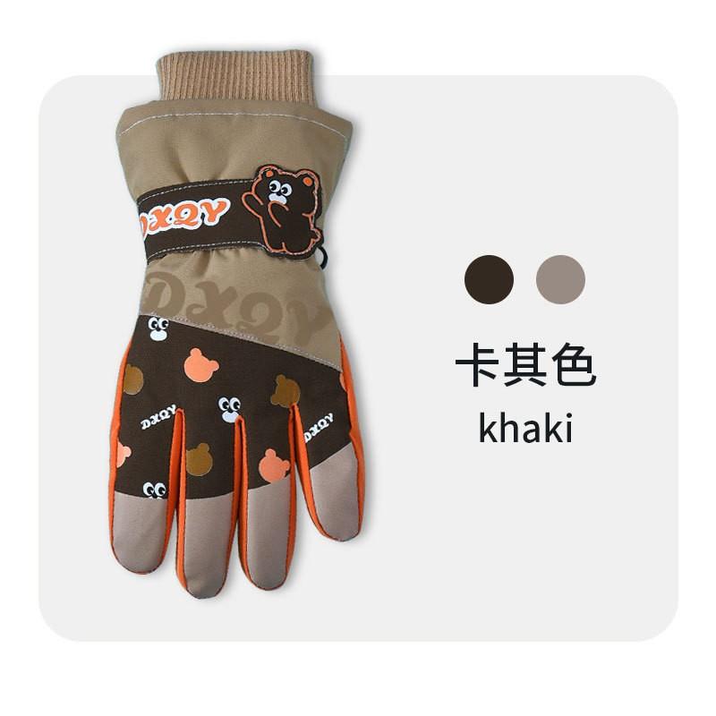 Kids Ski Gloves With Cartoon Space Print Warm Fleece Lined Touchscreen Windproof Winter Mittens Boys Girls