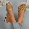 [Foreign trade] Foreign trade flat-bottomed slippers women's pearl rhinestone outer wear square head sandals