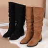 Solid Color Comfortable Women Fashion Knee-high Fashion Boots Round Head Square Heels Increase Large Size Winter High Boots