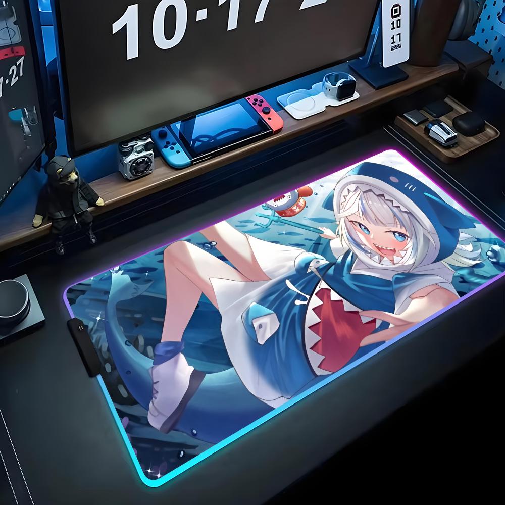 

gawr gura Mouse Pad RGB Gaming Mousepad Big LED Pad PC Desk Mat Luminous Mouse Pad Large Keyboard Mats Table Rug With Backlit RGB600x300x3mm