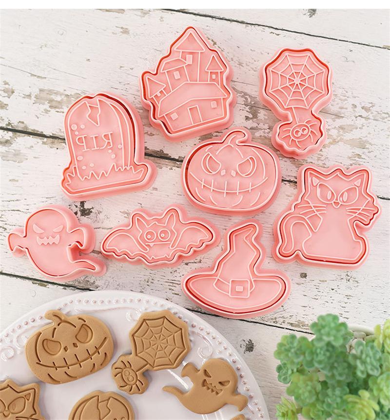 8Pcs/set Happy Halloween Bakeware Cookie Mold Biscuit Mold Ghost DIY Cartoon Press Baking Mold Halloween Party Cookie Tools Gift