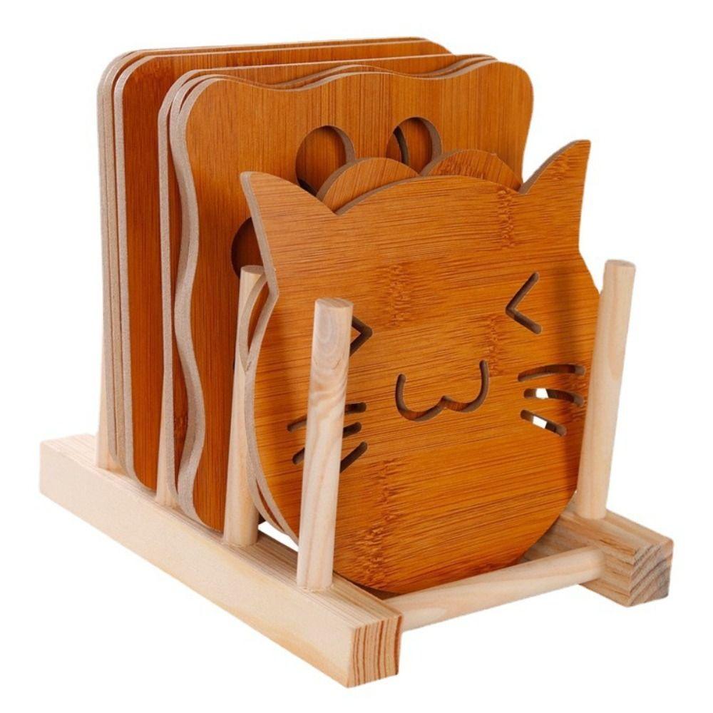Creative Wooden Insulated Coaster Non-slip Hollow Table Mat Multifuntional Thicken Cup Mat Home Decoration