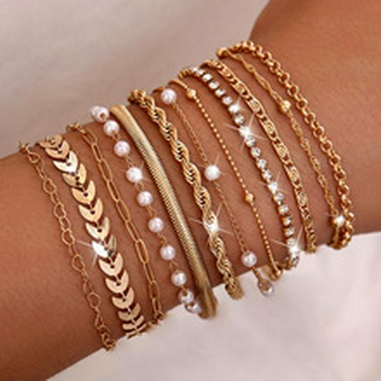 SHEIN Women's 6-Piece Fashion Bracelet Set with Alloy Beads and Box Chain