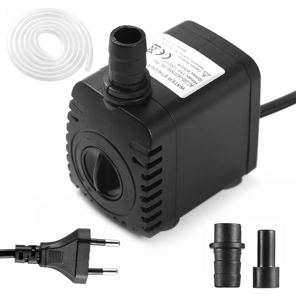 Bomba de Água Submersível 8W Ajustável Vazão Máx 600L/H Pequena Bomba de Fonte com IP68 à Prova d'Água Base com 4 Ventosas Máx