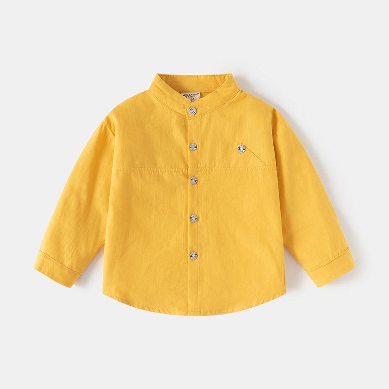 Children's Long-Sleeved Shirts, Spring and Autum Kidsren's Clothing, Boys' Stand-Up Collar Pure Color Shirts, Baby Casual Pure Cotton Simple Tops