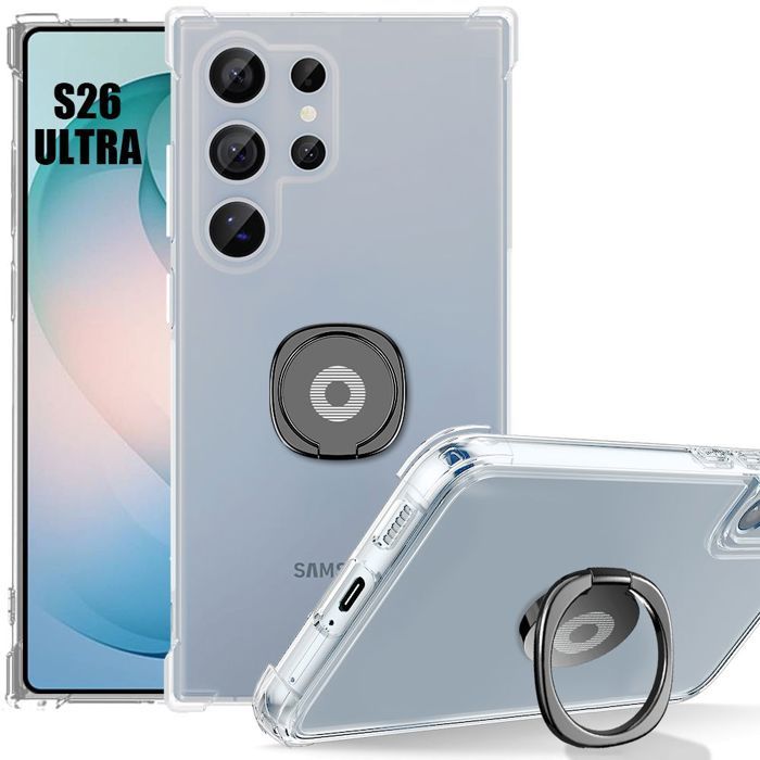 Coque pour Samsung Galaxy S26 Ultra, Silicone Transparent Coins Renforcés avec Support Noir