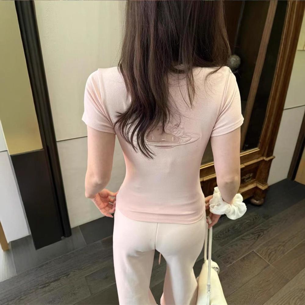 

Милая футболка с вышивкой, подчеркивающая талию, с прямыми плечами и короткими рукавами для женщин XL розовый