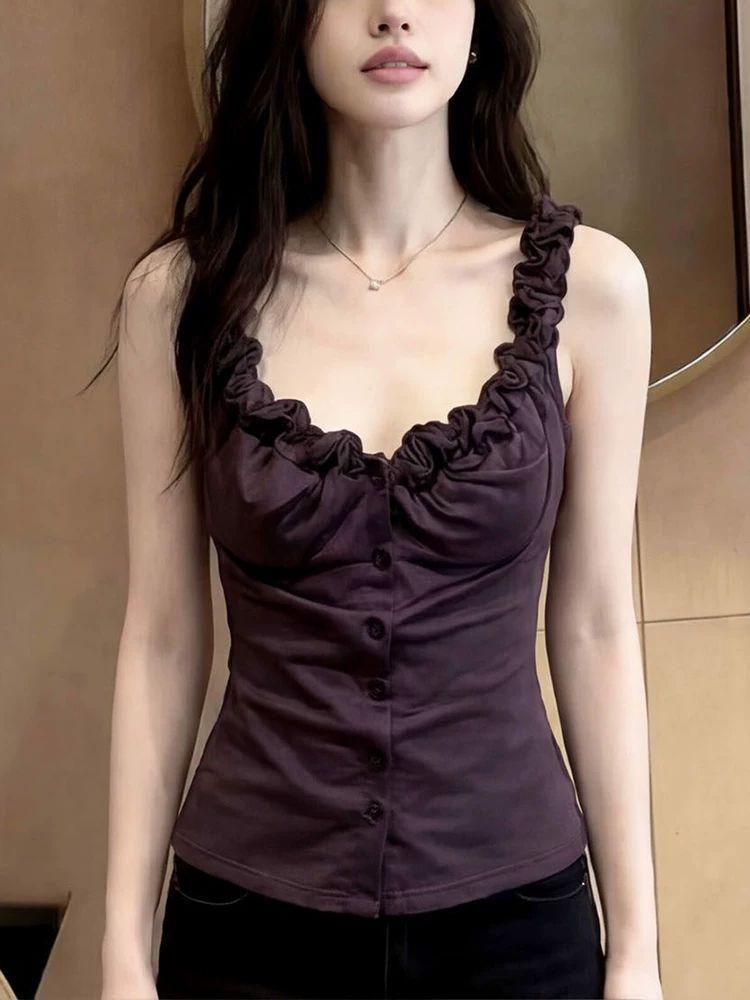 Korean Spice Girl Style Sexy and Beautiful Suspender Small Vest Women's Summer Design Sense Niche Waist Chic Sleeveless Top