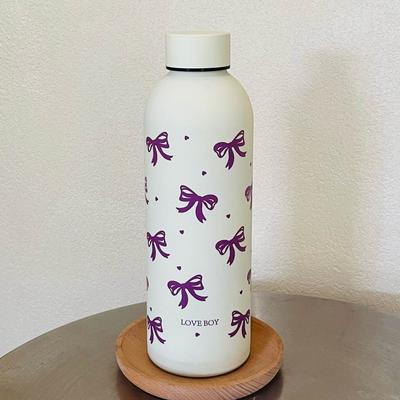 Cute 500ml Vacuum Cup Bowknot Stainless Steel Insulated Water Bottle Black Thermal Car Cup