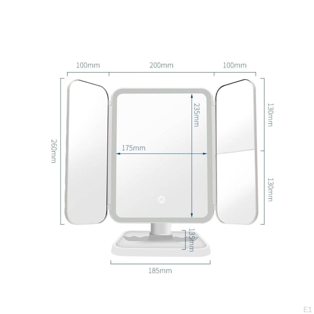 Three-Section Makeup Mirror Touch Control LED Vanity Rotatable Beauty